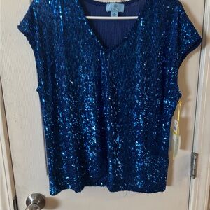 CeCe Sparkling Blue Sequin Blouse